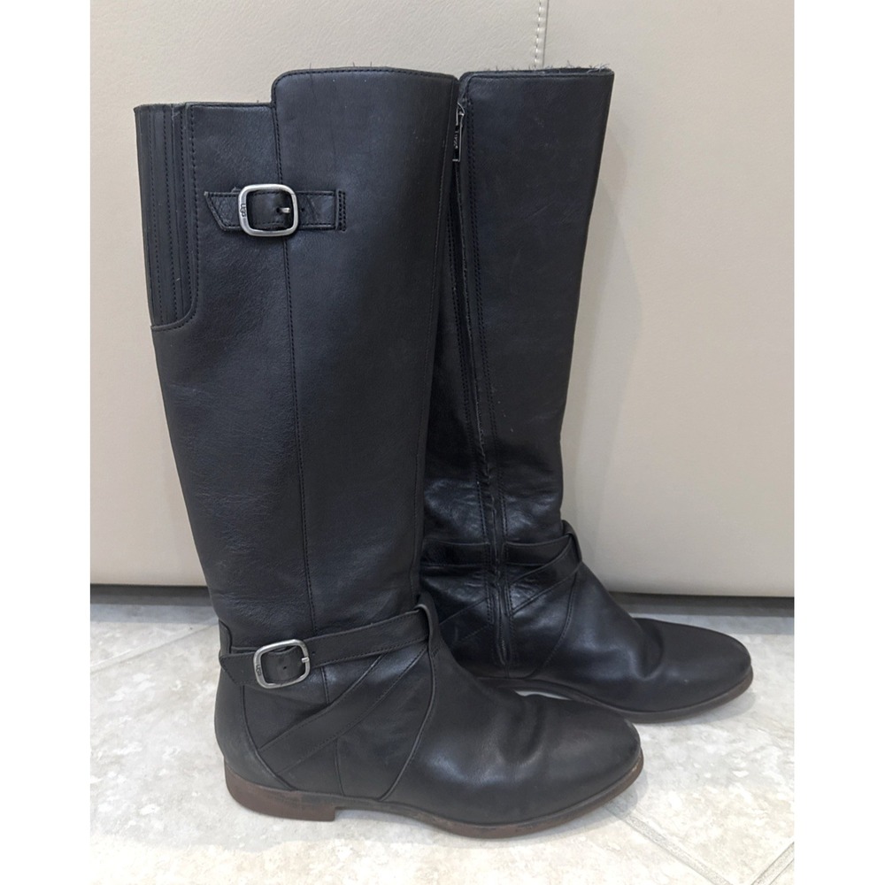 UGG AUSTRALIA BERYL Black Leather Tall Riding Buckle‎ Boots Equestrian Polo Sz 7